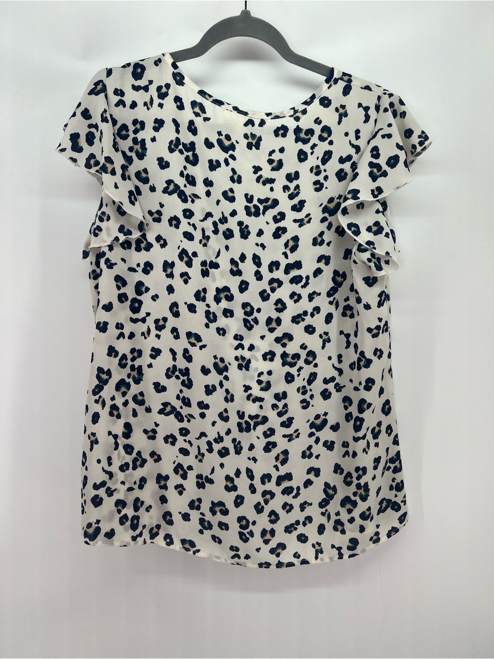 Perfect Peach White Navy Leopard Print Flutter Sleeve Top M Medium - Picture 5 of 8